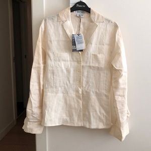 Vintage Esprit cream linen shirt/blazer with subtle peplum and side slits. Sz 38